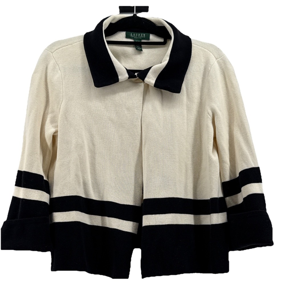 Lauren Ralph Lauren Petite Sz. PM Ivory & Black Lambswool Cape Sweater